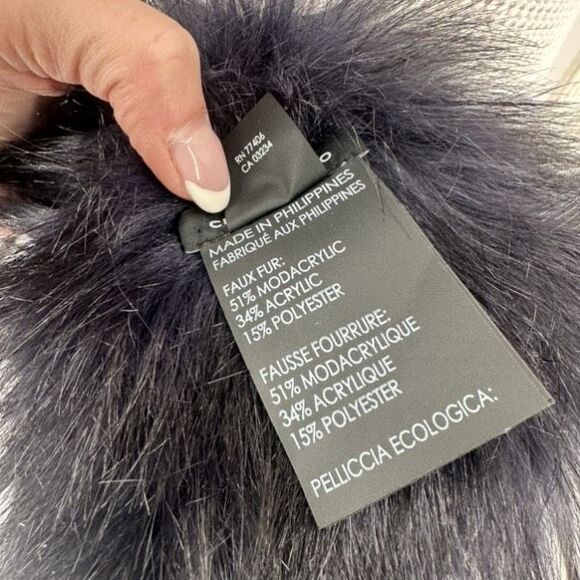 Club Monaco Faux Fur Pull‎ Through Scarf Black Collar Stole - Picture 9 of 9